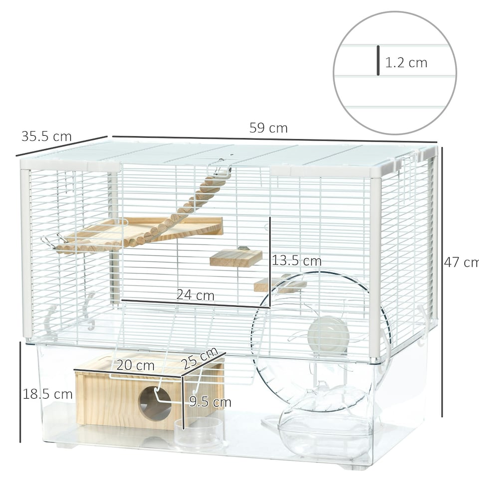 image 1 of PawHut Hamster Cage, Gerbil Cage w/ Deep Bottom, Wooden Ramp, Exercise Wheel