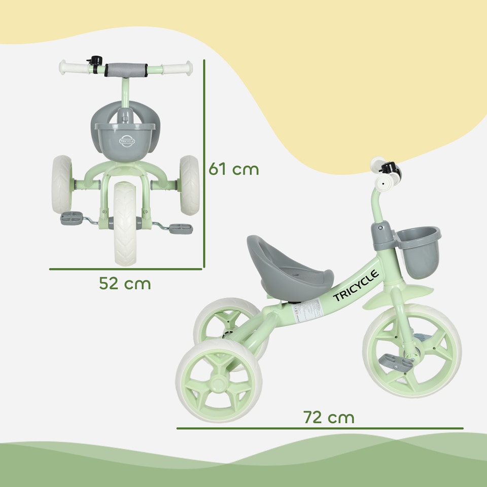 image 1 of AIYAPLAY Kids Trike for Ages 2-5 Years, Toddler Tricycle with Front Basket and EVA Wheels, Indoor & Outdoor Use, for Boys and Girls | Green