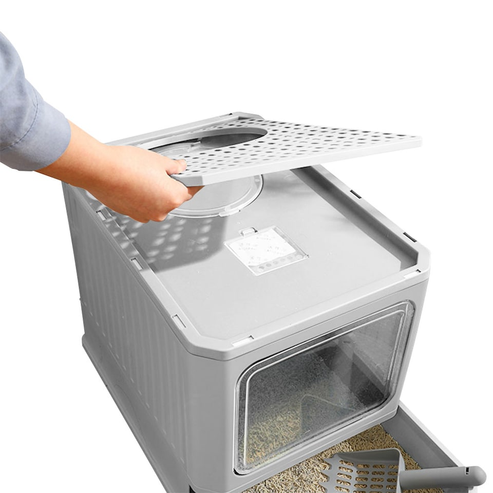 image 1 of Living and Home Enclosed Cat Litter Box | Grey