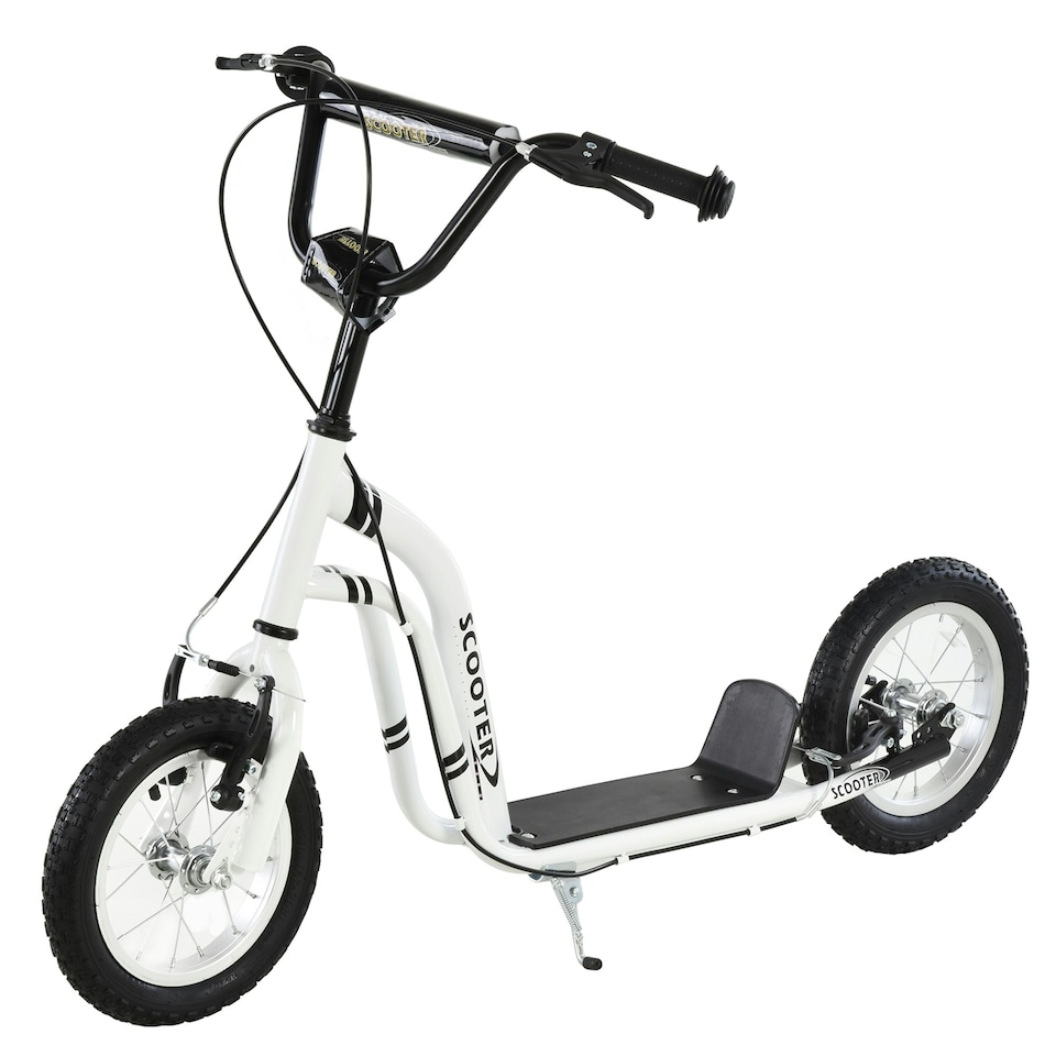 image 1 of HOMCOM Kids Stunt Scooter with 12" Rubber Tyres, Adjustable Handlebar, White