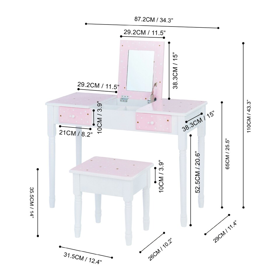 image 1 of Teamson Kids Twinkle Star Vanity Set with Foldable Mirror and Chair, Pink/White