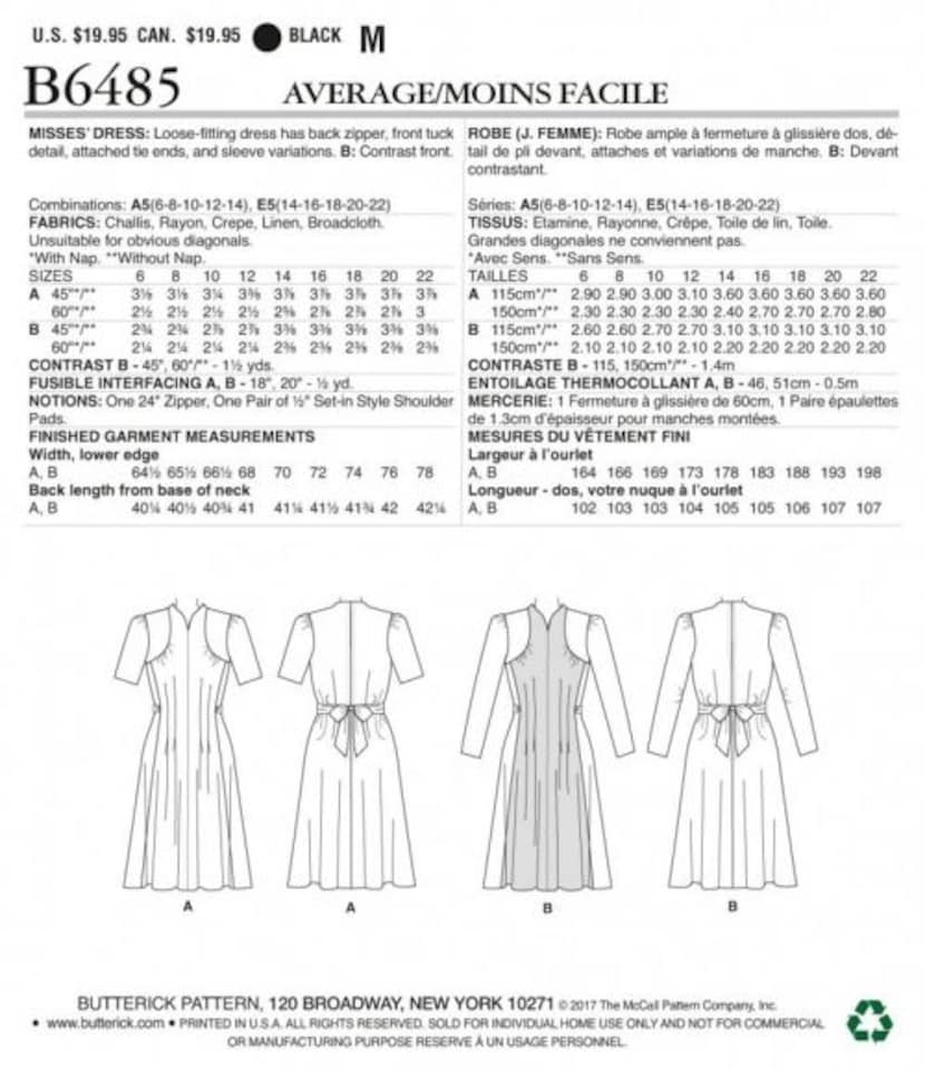 image 1 of Butterick 6485 Paper Sewing Pattern – Women’s Dresses & Vintage Style, Size A5 (6–8–10–12–14), Intermediate
