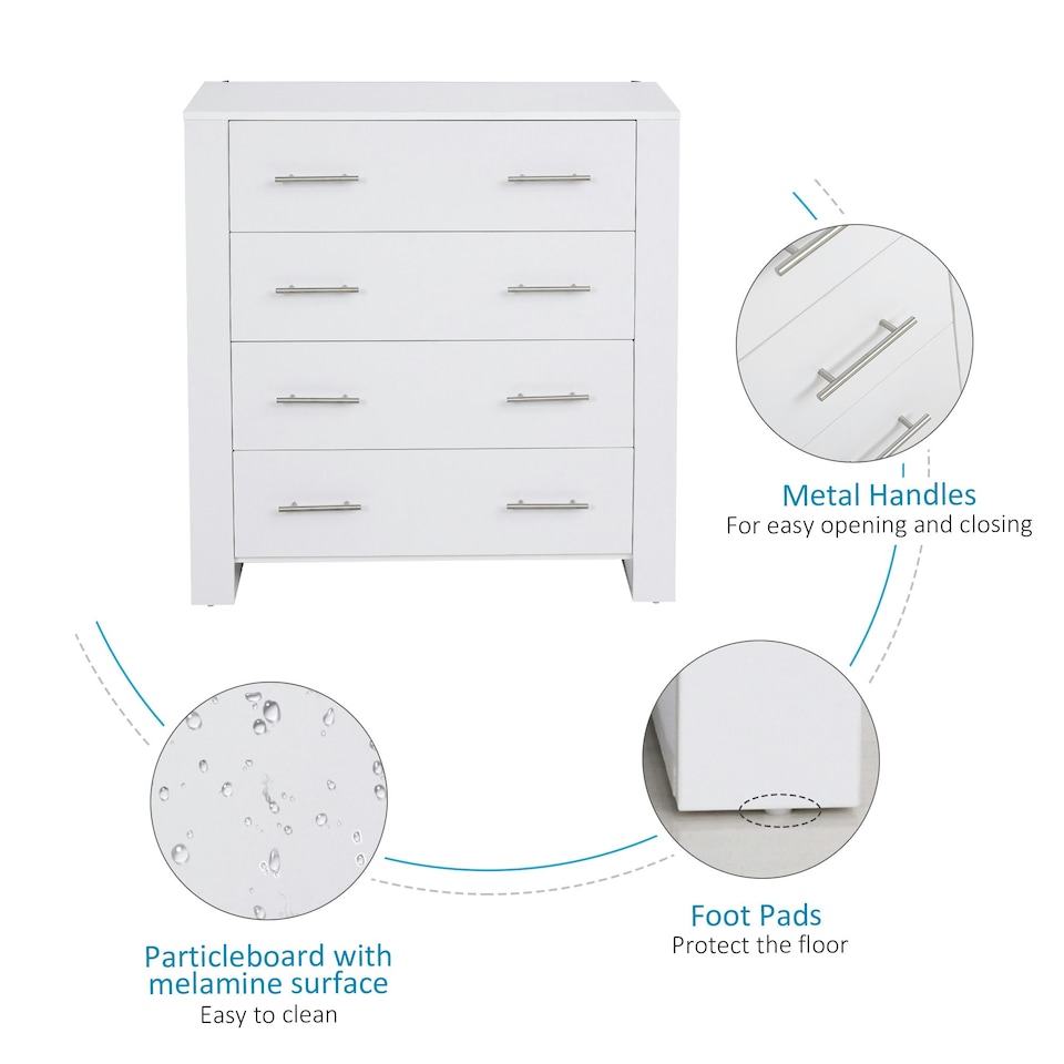 image 1 of HOMCOM Chest Of 4 Drawers Home Storage Clothes Cabinet Metal Handles Base White