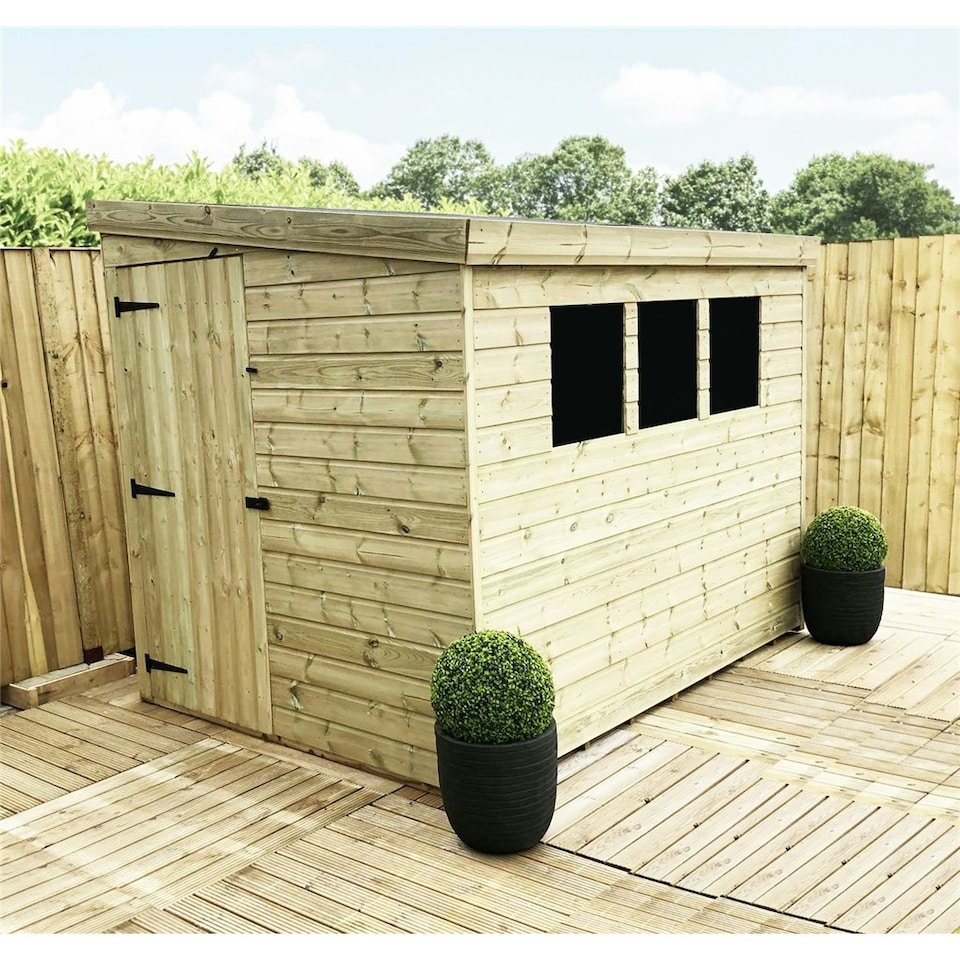 image 1 of 7 x 5 REVERSE Garden Shed Pressure Treated T&G PENT Wooden Garden Shed + 3 Windows + Single Door (7' x 5' / 7ft x 5ft) (7x5)