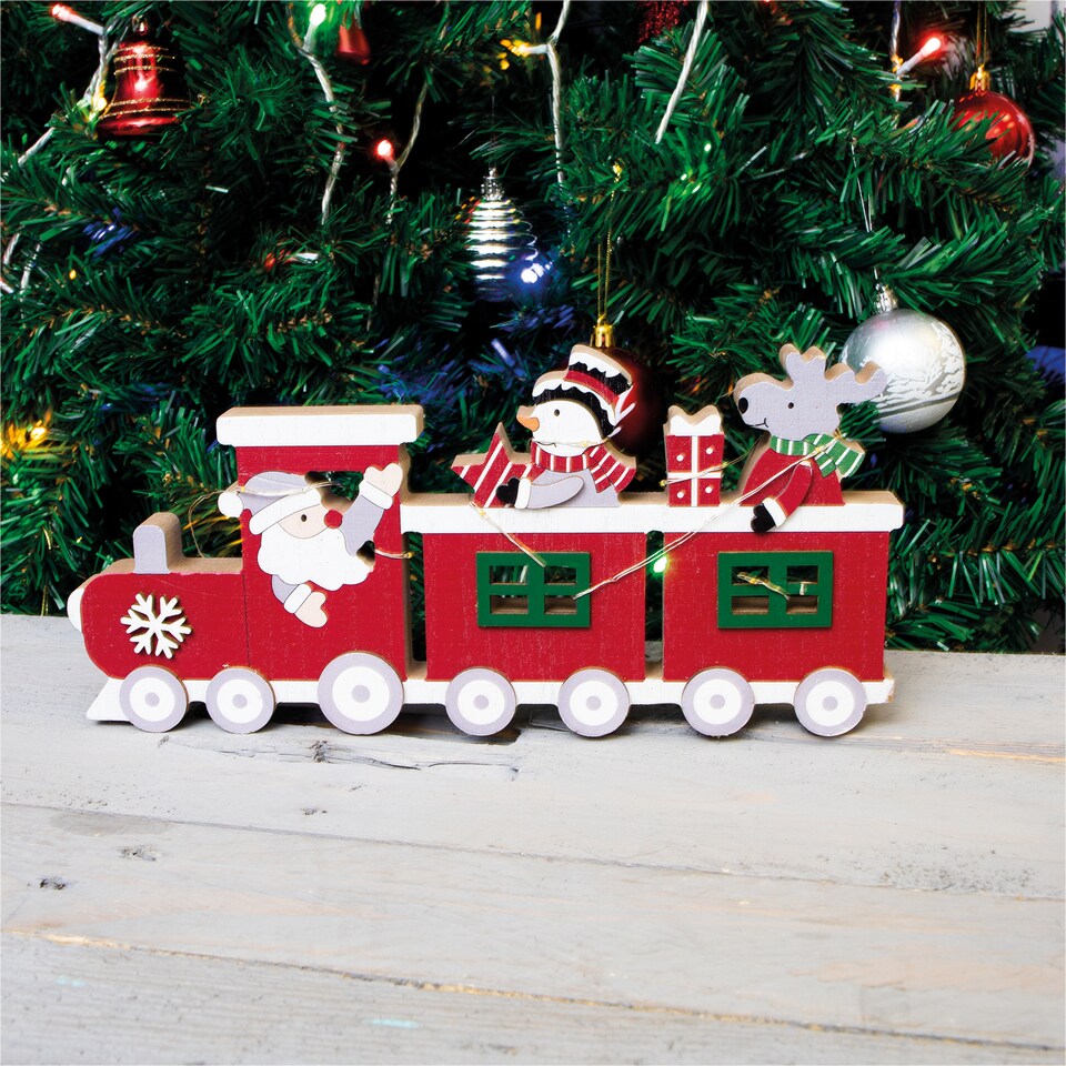 image 1 of St Helens Red Wooden Festive Ornamental Train With Led Light