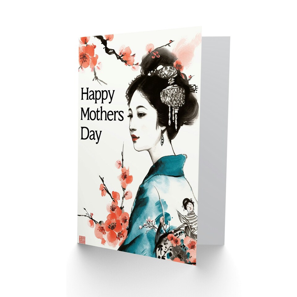 image 1 of Mothers Day Card Geisha Cherry Blossom Flowers Mum Card