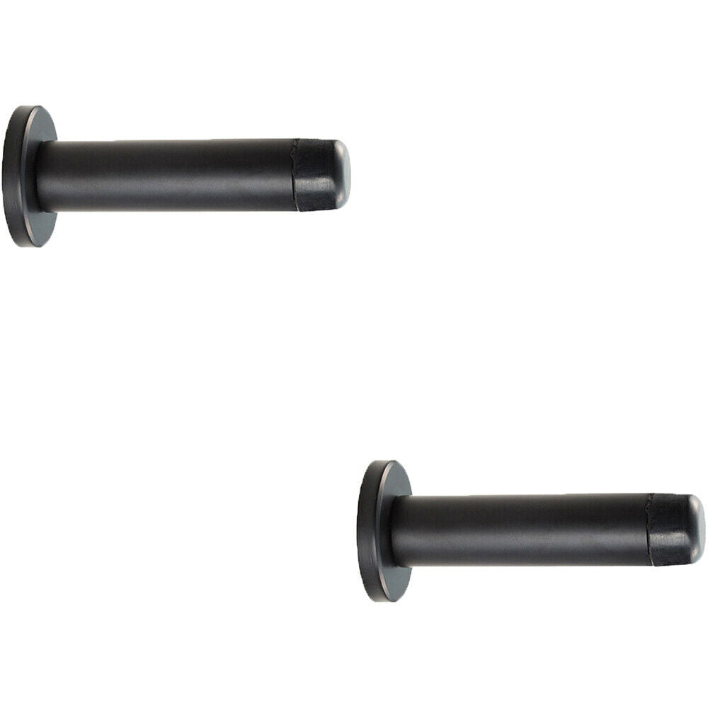 Loops 2x Rubber Tipped Doorstop Cylinder with Rose Wall Mounted 70mm Matt Black