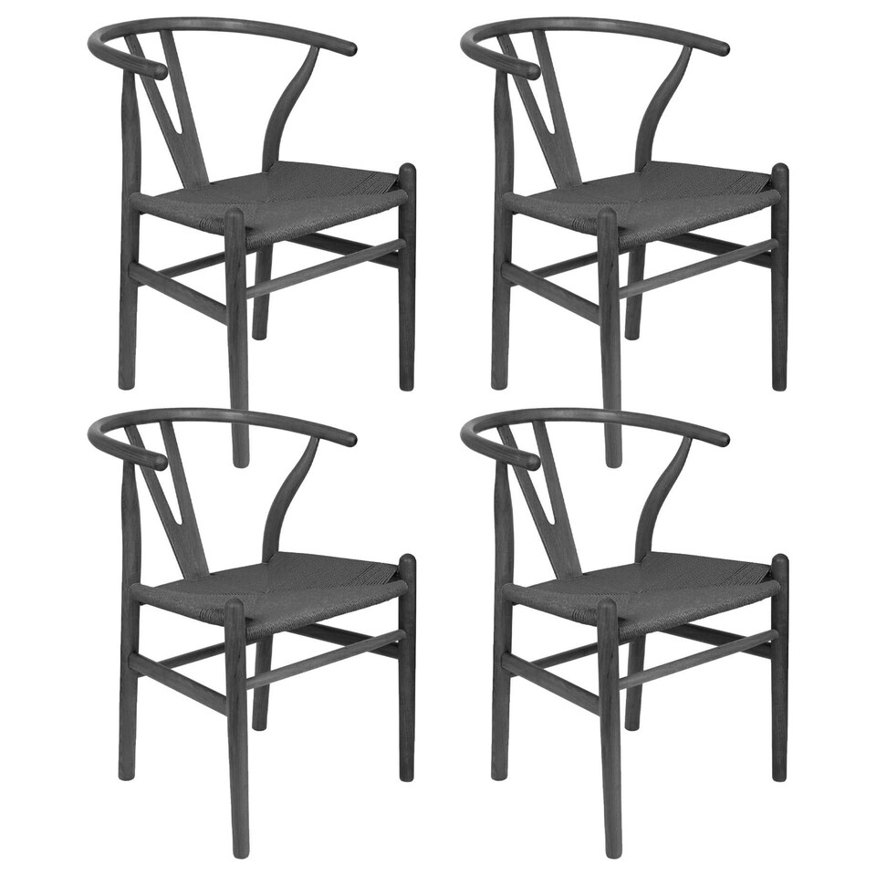 image 1 of Nicholas Winter Beech Wooden Scandi Danish Style Dining Chairs - Black/Black - Set of 4 - Solid Wood Chair Armchair Dining Chair Club Chair Side Chair Black