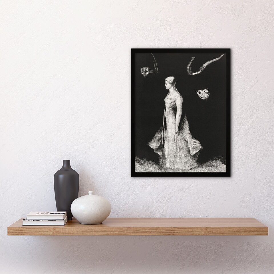 image 1 of Haunting Ghostly Female Figure Redon Vintage Framed Wall Art Print 12X16"