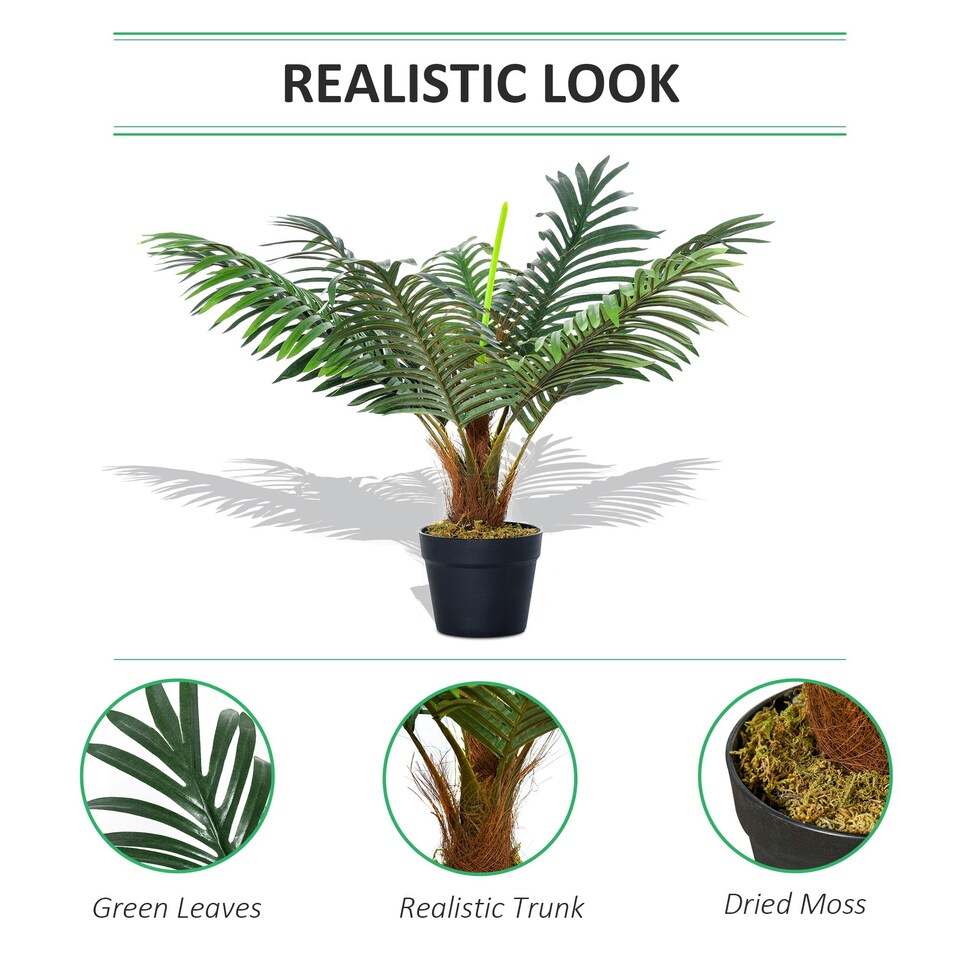 image 1 of Outsunny 60cm/2FT Artificial Palm Tree Fake Plant in Pot Indoor Décor