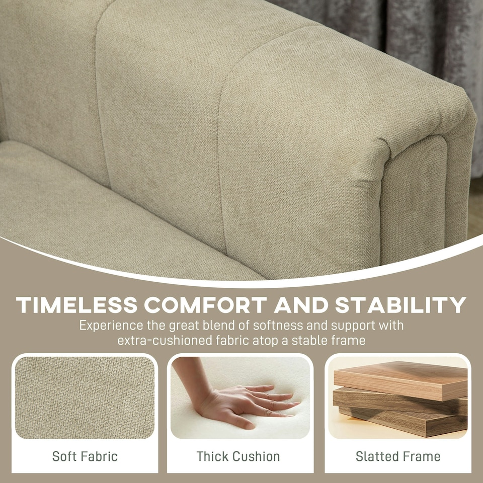 image 1 of HOMCOM 3 Seater Sofa, Modern Fabric Couch with Channel Tufted, Khaki 