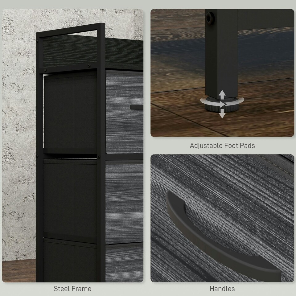 image 1 of HOMCOM Bedroom Chest of Drawers 4 Drawer Dresser w/ Shelf, Black Black