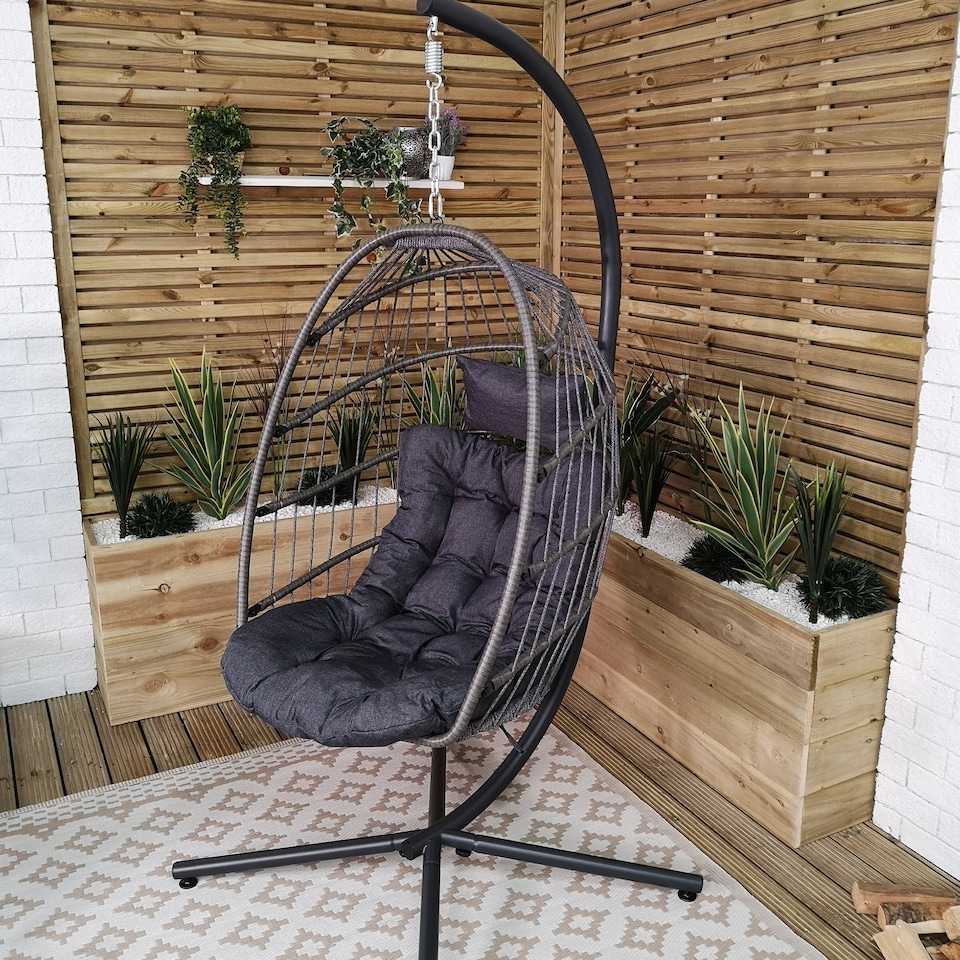 image 1 of Grey Hanging Egg Chair With Stand & Waterproof Cover | Grey | Grey