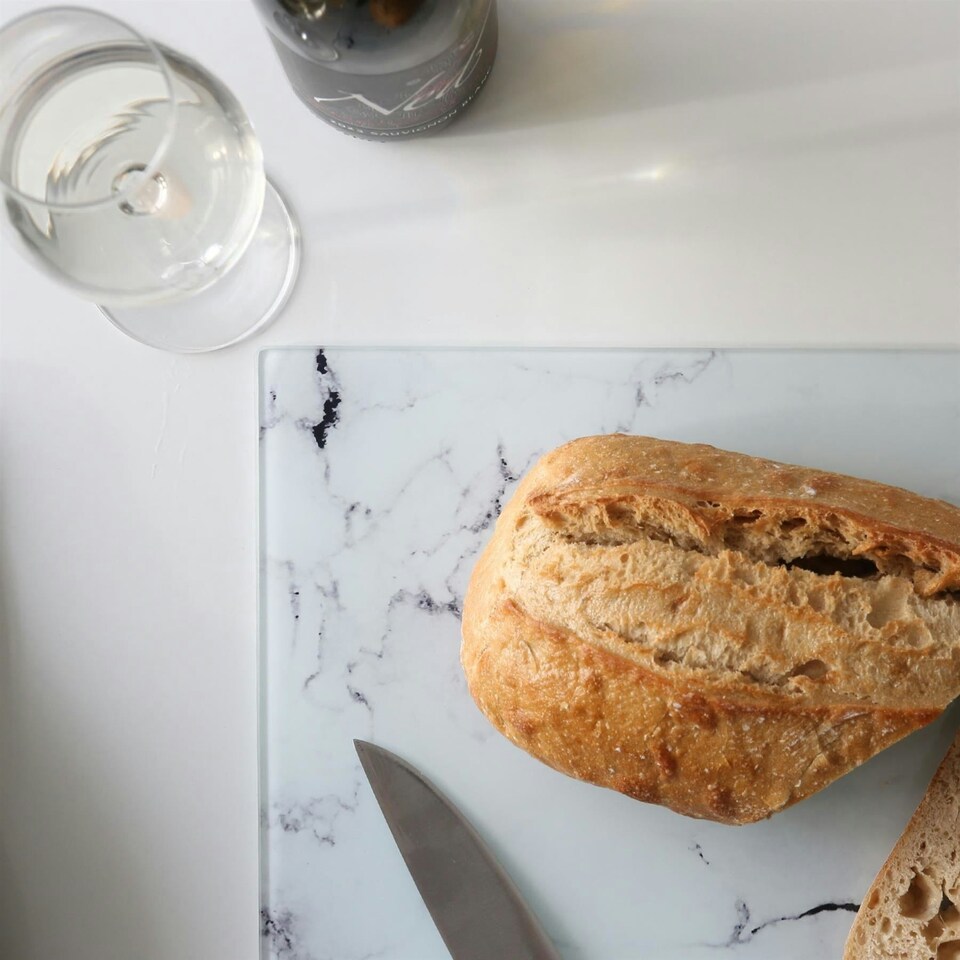 image 1 of Harbour Housewares Rectangle Glass Chopping Board - 30cm x 20cm - Marble - Cutting Board Worktop Saver Worksurface Protector Glass Chopping Board White