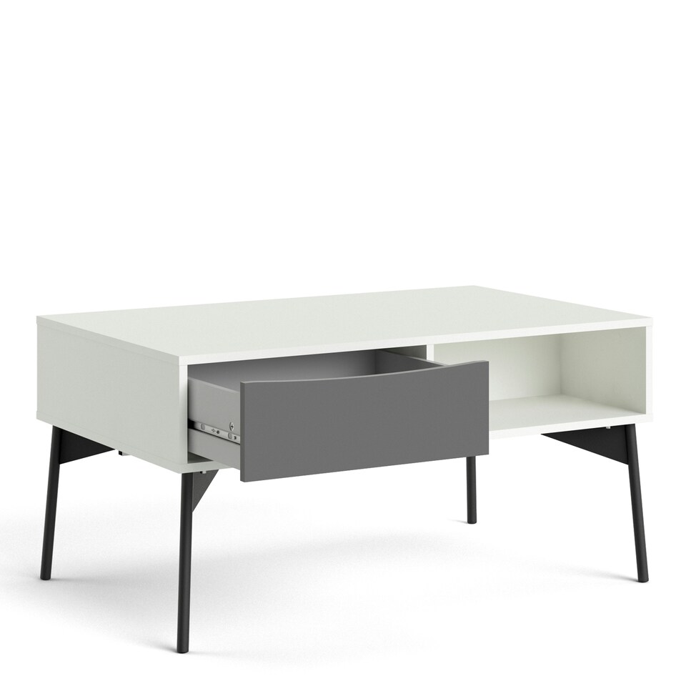 image 1 of Fur Coffee Table with 1 Drawer in Grey and White