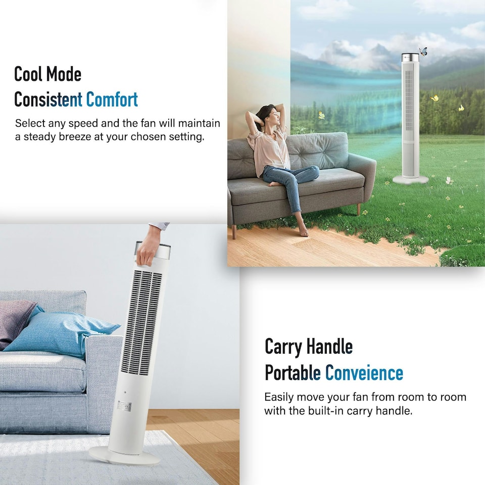 image 1 of PureMate 40-inch Oscillating Tower Fan with Timer, Sleep Mode and Remote Control