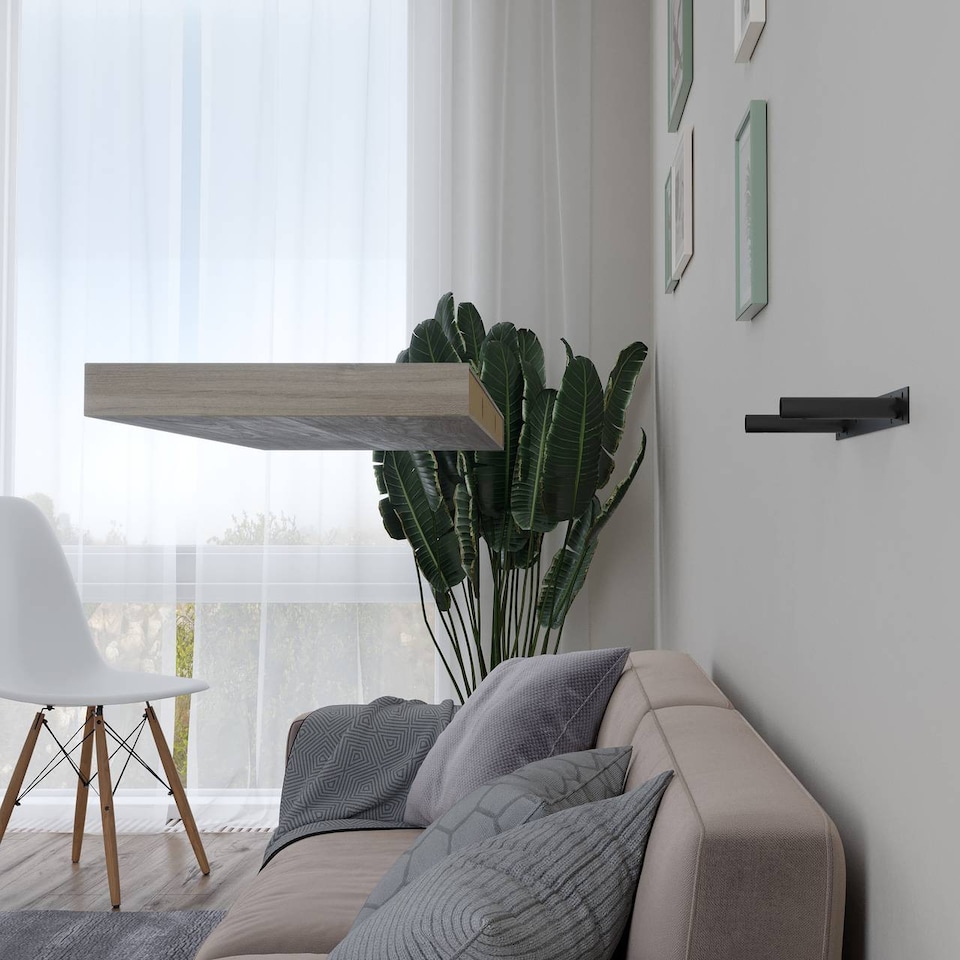 image 1 of Floating Wooden Wall Shelves - 60x23.5cm | Brown | Anthracite Oak & Set of 3 | 3