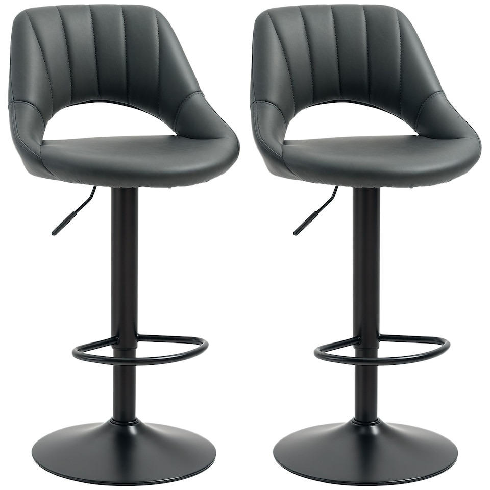 image 1 of HOMCOM Barstools Set of 2 Adjustable Swivel Height Gas Lift PU Leather Chairs