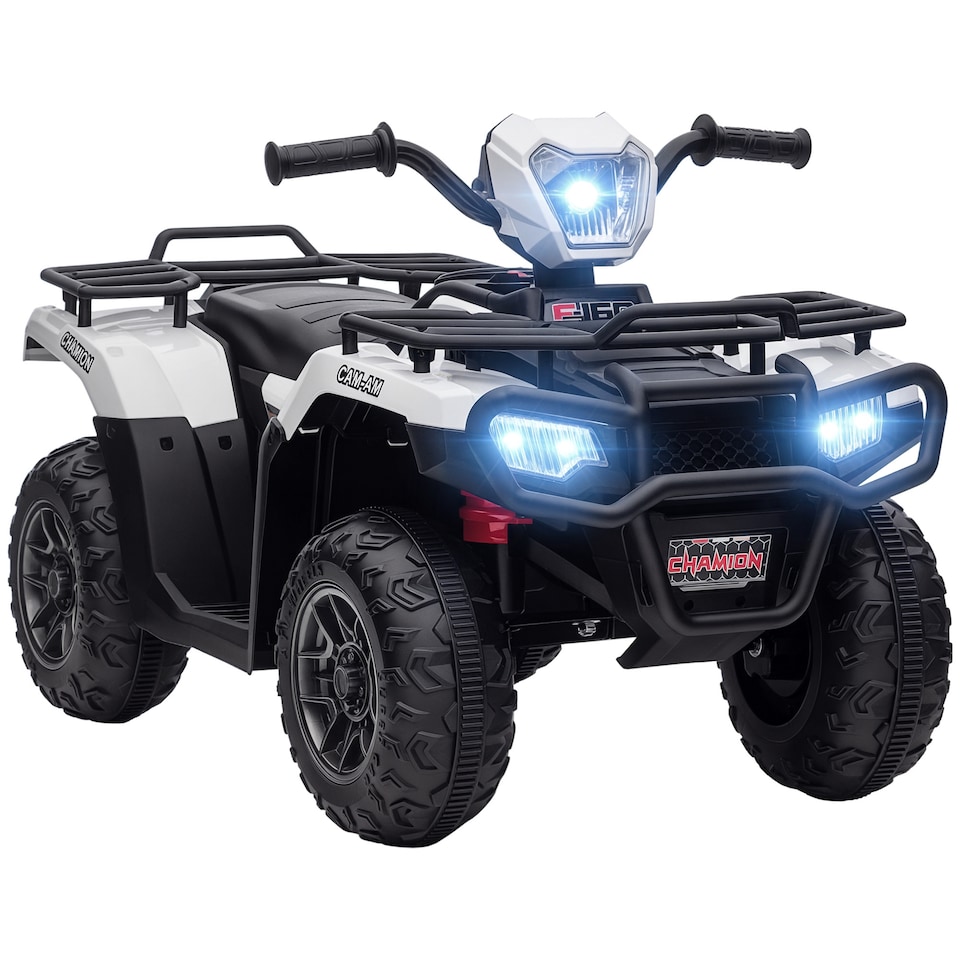image 1 of HOMCOM 12V Electric Car for Kids, Battery Powered Quad Bike, Ride-On ATV Car with Forward, Reverse Functions, Music, LED Lights, for Ages 3-5 Years - White