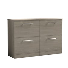 Balterley Level Modern Bathroom 4 Drawer Floor Standing Vanity Unit with Worktop & Handles, Vicenza Oak | Brown | Grey Vicenza Oak