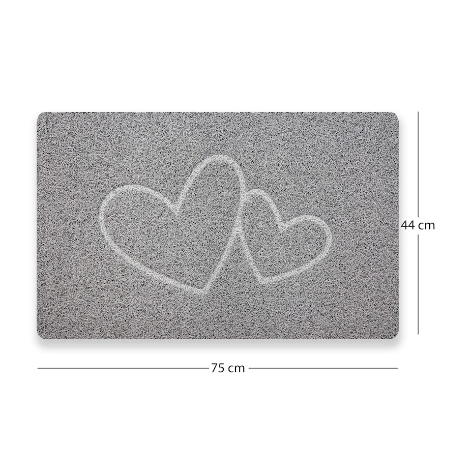 image 1 of Embossed Spaghetti Anti Slip Shower Mat - Double Heart - 75cm x 44cm | Grey | Grey | Rectangular 75x44cm