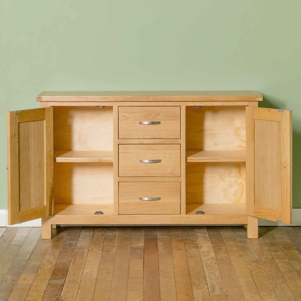 image 1 of London Oak 3 Drawer Sideboard Fully Assembled - By Roseland Furniture