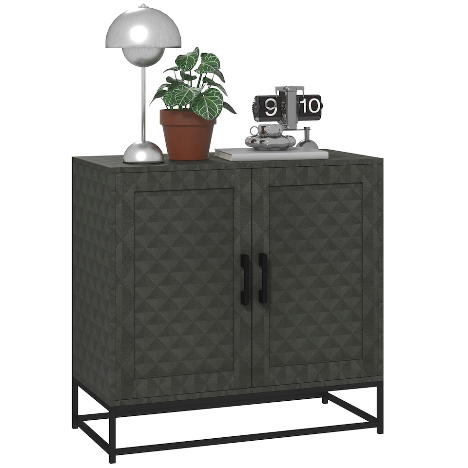 image 1 of HOMCOM Modern Storage Cupboard with Adjustable Shelf and 2 Doors, Grey Black
