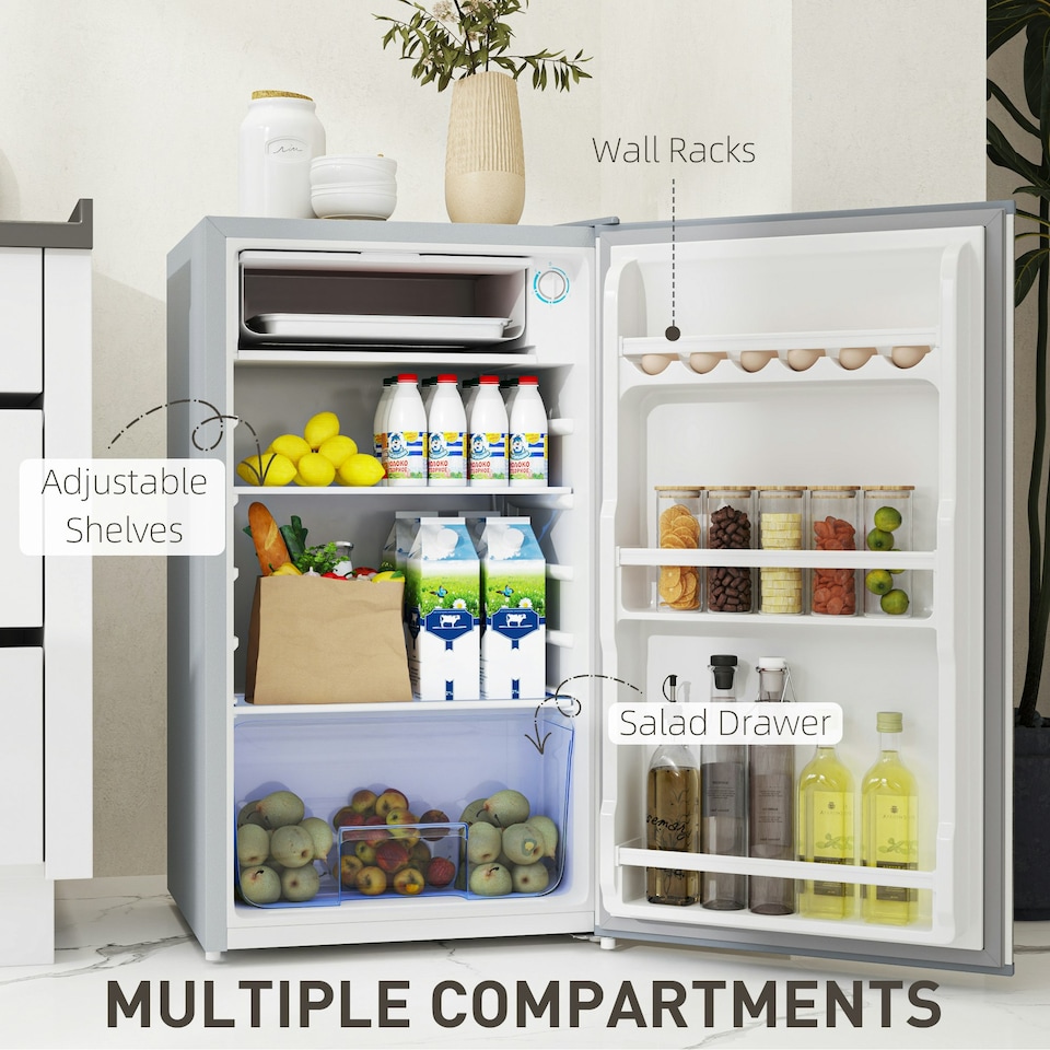 image 1 of HOMCOM 91L Freestanding Under Counter Fridge with Lock Grey