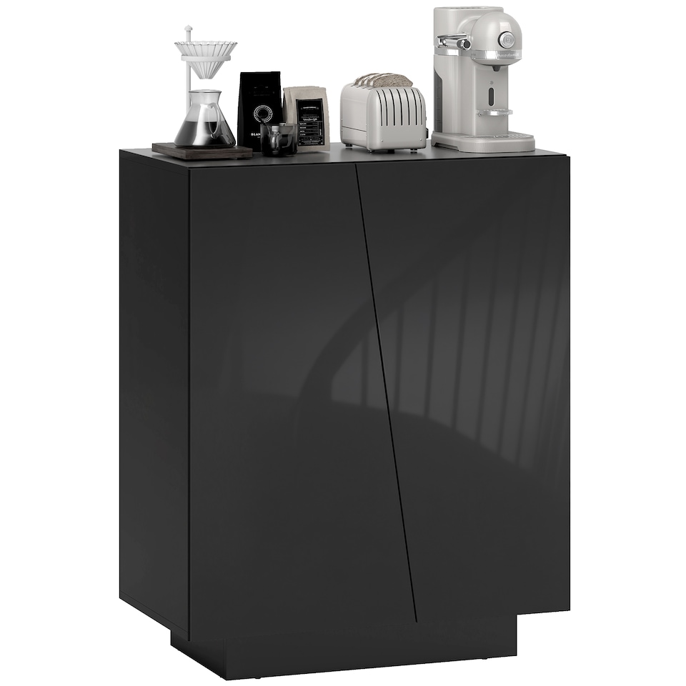 image 1 of HOMCOM High Gloss Storage Cabinet, Freestanding Storage Cupboard with Adjustable Shelves for Living Room, Bedroom, Hallway, Black