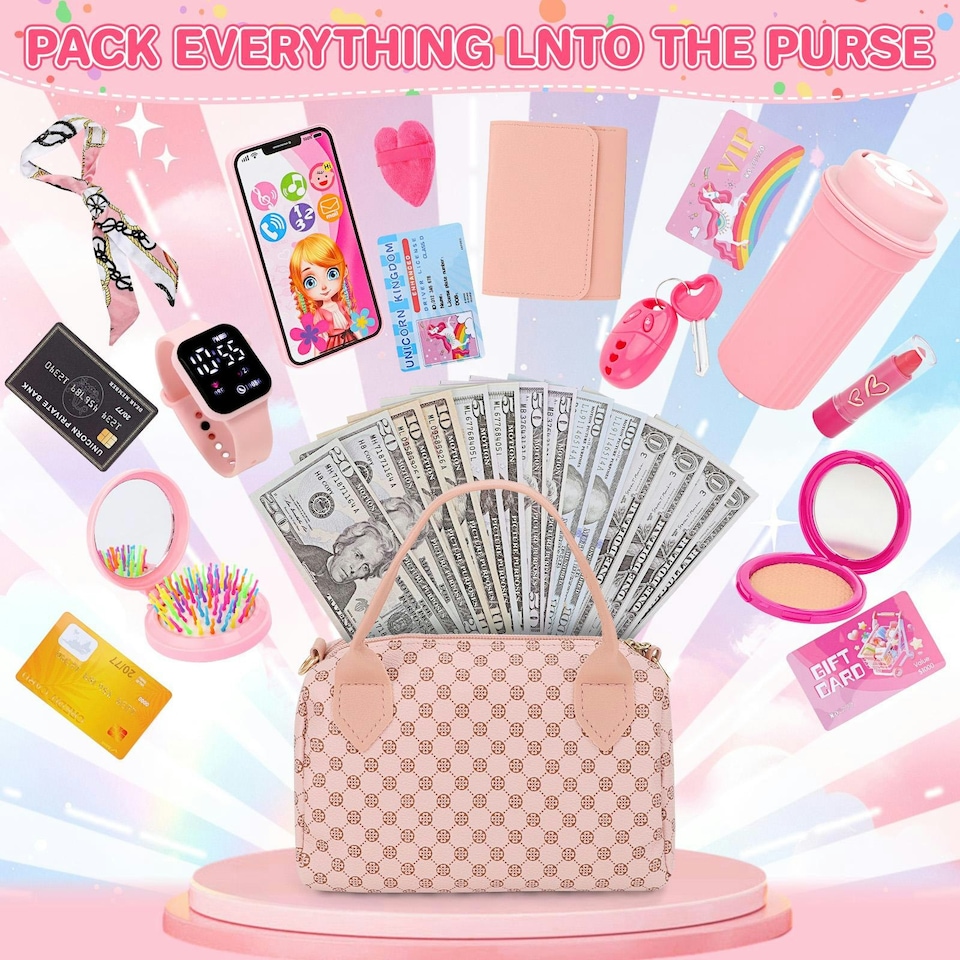 image 1 of Girls Pretend Play Handbag & Makeup Toy Set
