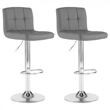 Neo Cuban Bar Stool Dark Grey Faux Leather Stainless Steel Base Set of Two
