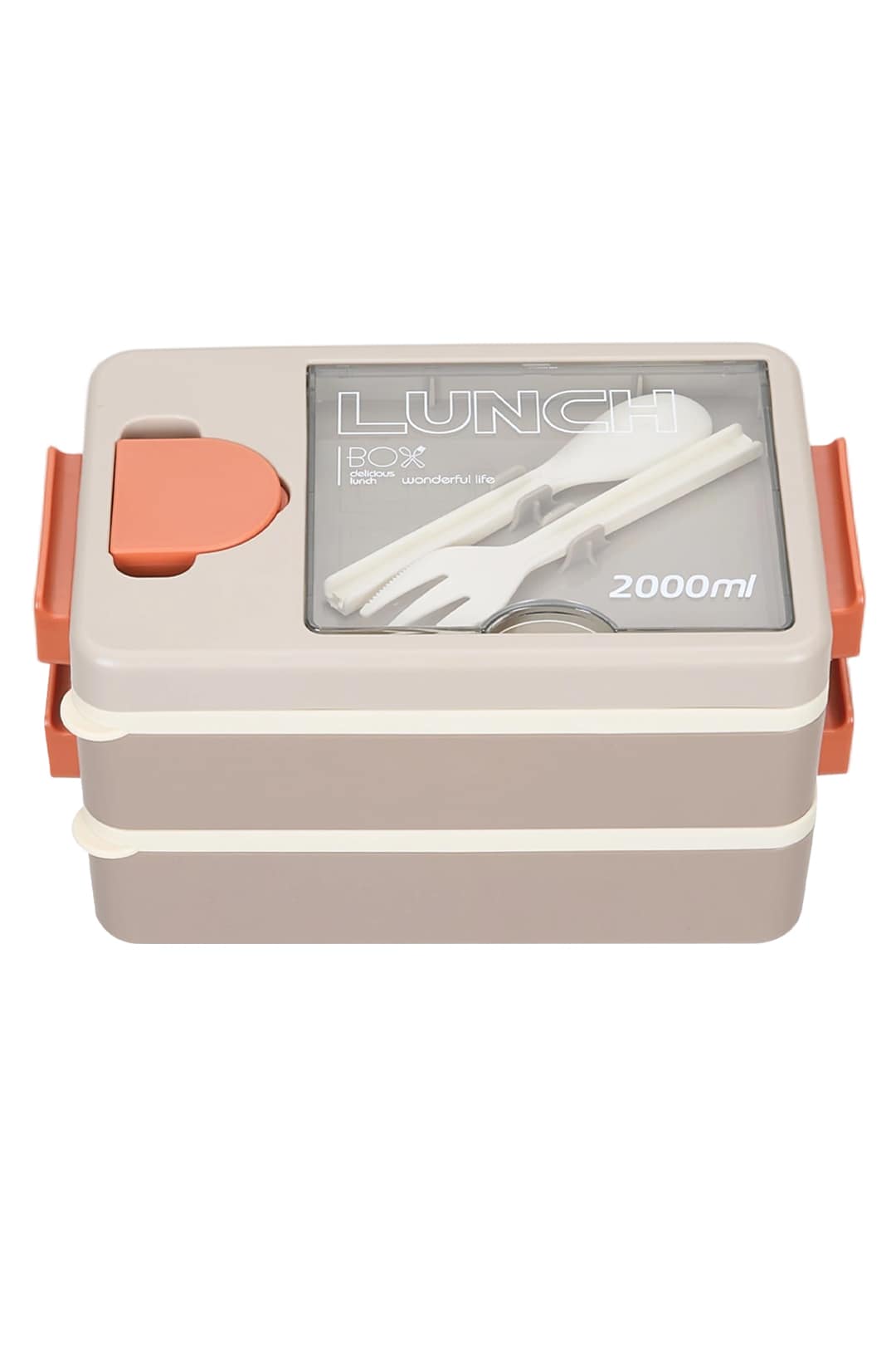 Living and Home 2000ml 2-Tier Lunch Box with Cutlery & Sauce Container | Cream