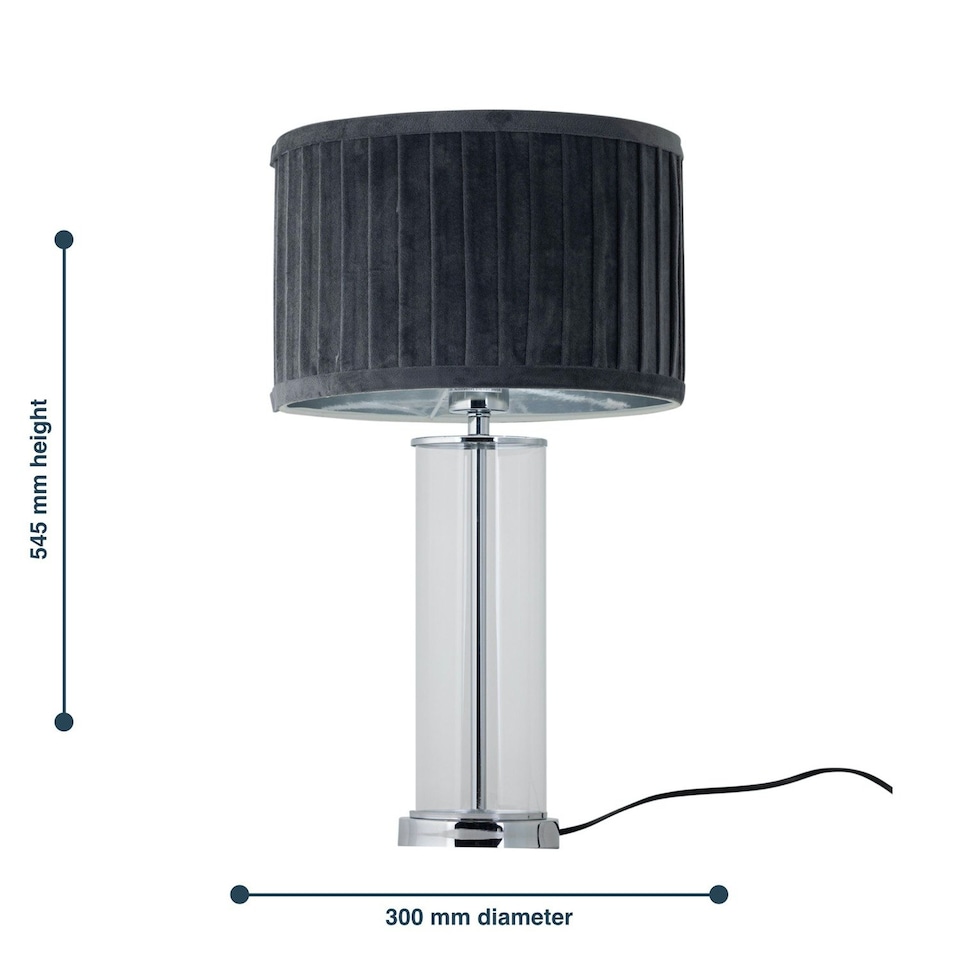 image 1 of Set of 2 Aura - Chrome Table Lamps with Grey Pleated Velvet Shades Chrome | Grey