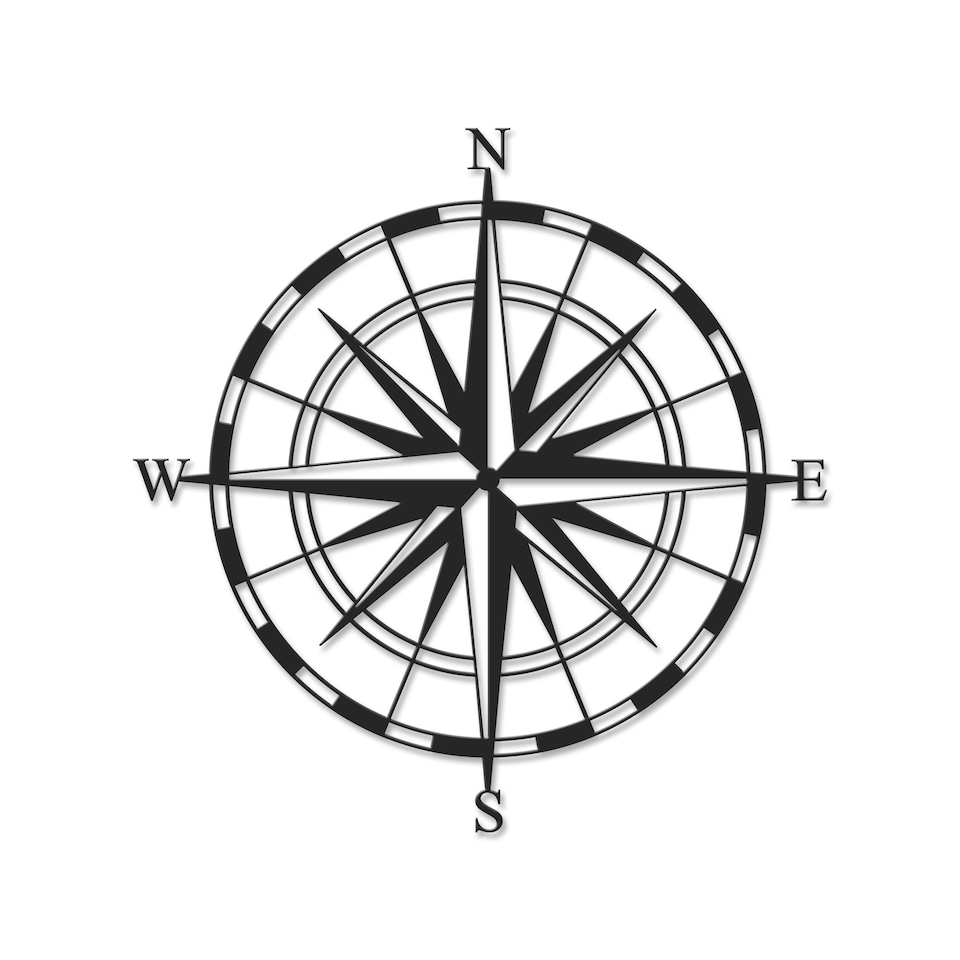 image 1 of Decortie Compass Metal Wall Art 45x45cm Black