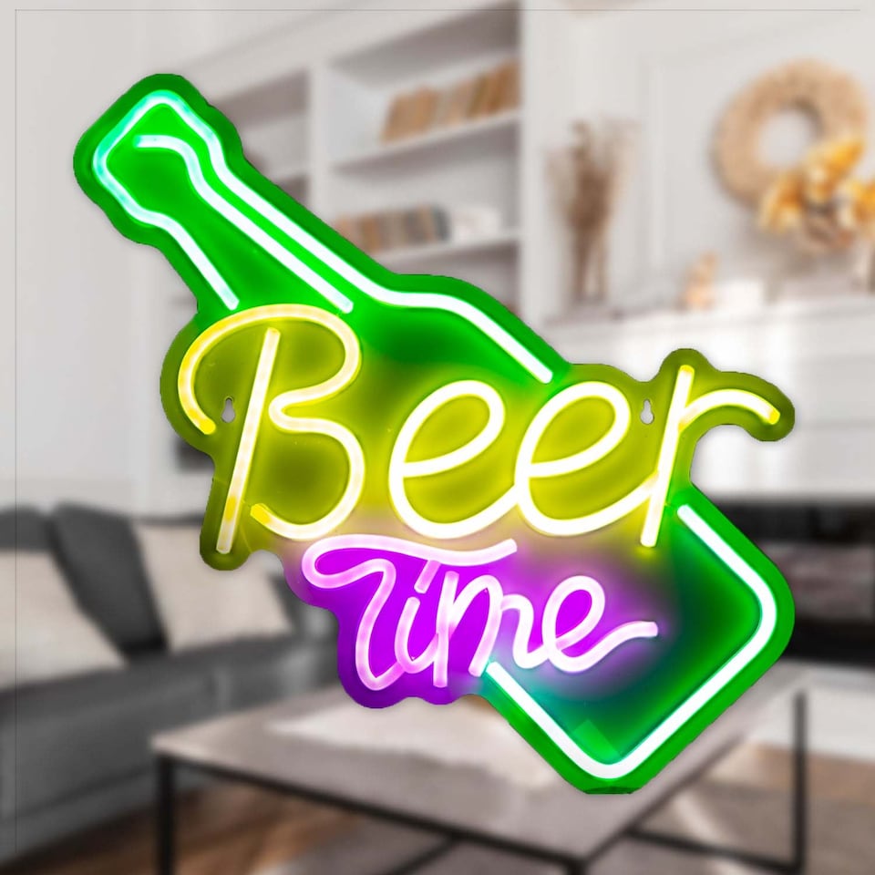 image 1 of vfm-estore Beer Time Neon Light USB Powered Multi-colour - 48cm x 28cm