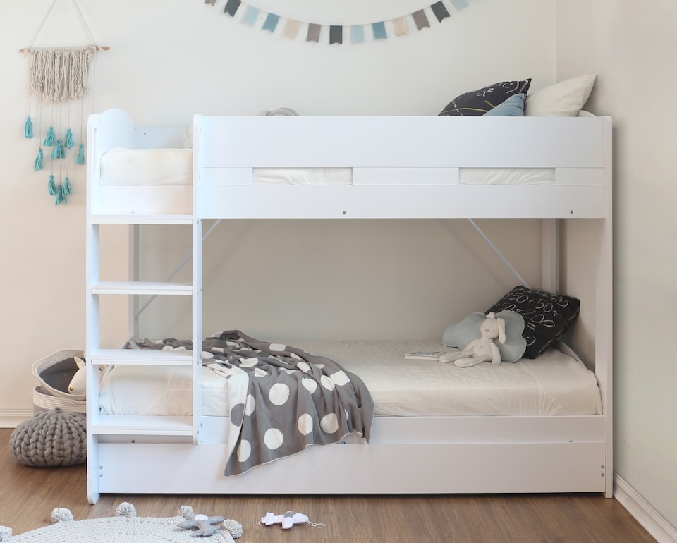 image 1 of Billie Single Bunk Bed White With Pull Out Trundle | White | Single