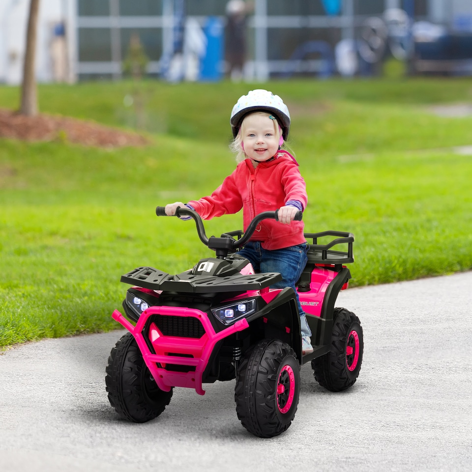 image 1 of AIYAPLAY 12V Kids Electric Ride on ATV, Battery Powered Quad Bike with 4 Suspension Wheels, Forward Reverse Function, Lights, Music, Storage Basket, for Ages 3-5 Years, Pink