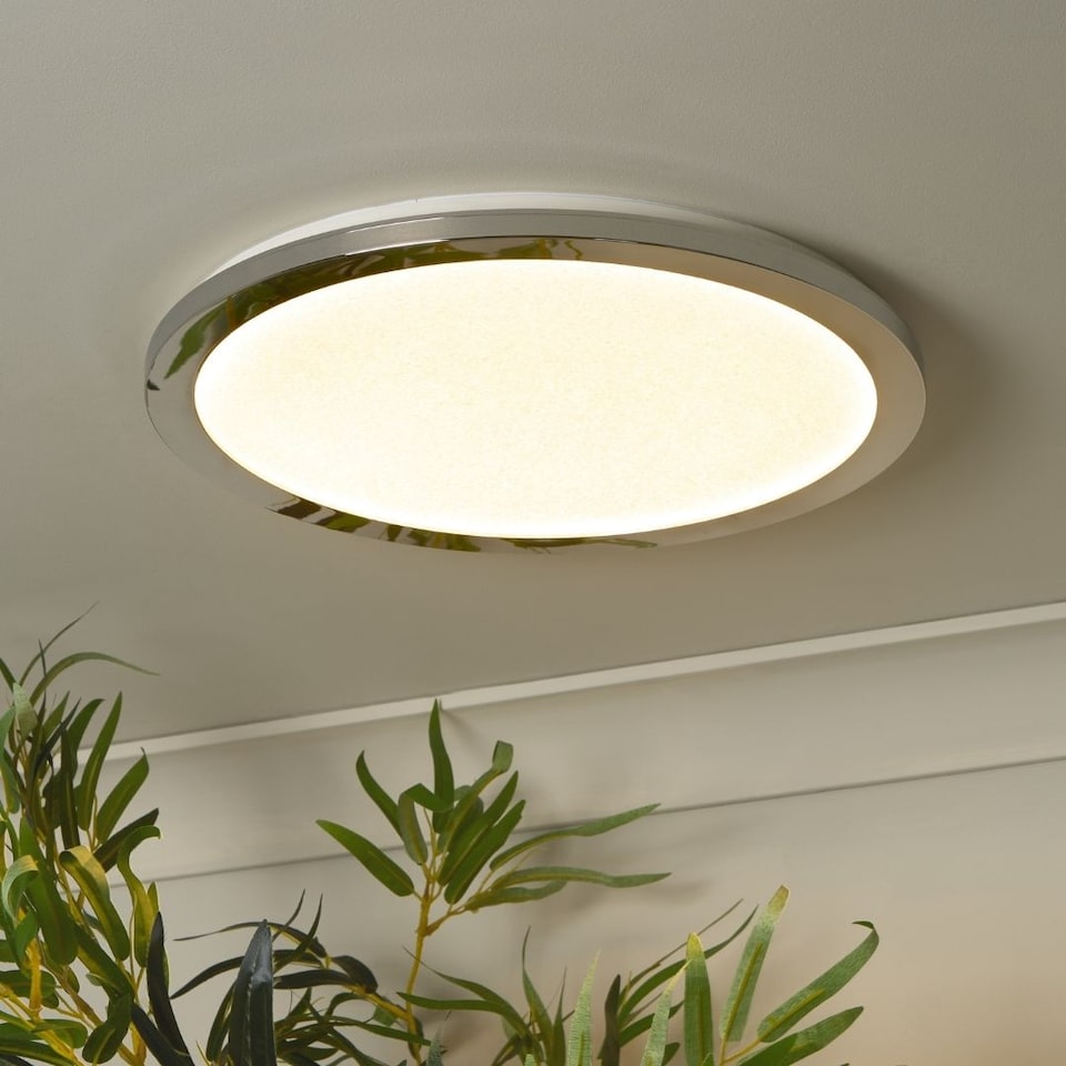 image 1 of Addie Bathroom Chrome & Crystal LED Flush Ceiling Light