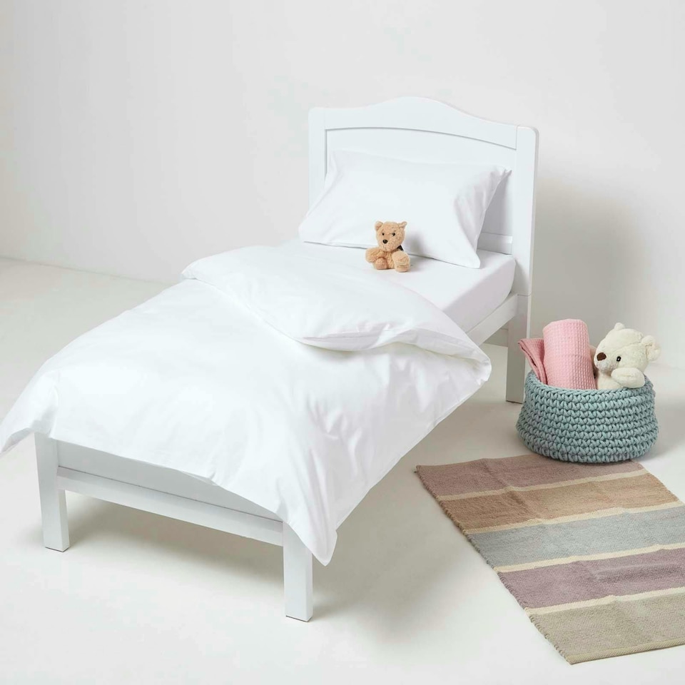 image 1 of Homescapes White Cotton Cot Bed Duvet Cover Set - 200 Thread Count