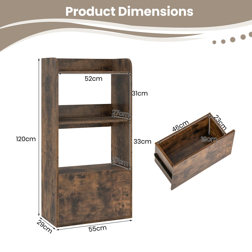 image 1 of COSTWAY Bookcase with Drawer Freestanding Bookshelf Brown Brown