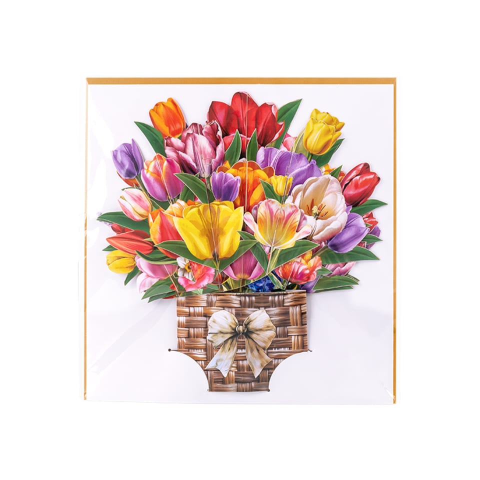image 1 of Petals of Joy Tulip Basket 3D Pop Up Greeting Card