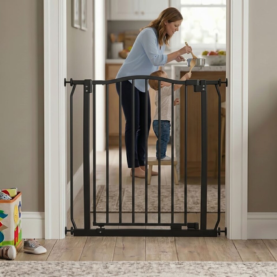 image 1 of Safetots Extra Tall Curved Top Safety Gate, 125cm - 134cm, Matt Black, Extra Tall 100cm in Height, Pressure Fit Stair Gate, Baby Gate for Doors Hallways and Spaces, Safety Barrier, Easy Installation