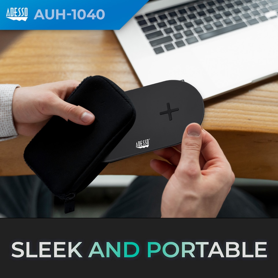 image 1 of Adesso 15W Max Qi-Certified Dual 2-Coil Wireless Fast Charging Pad