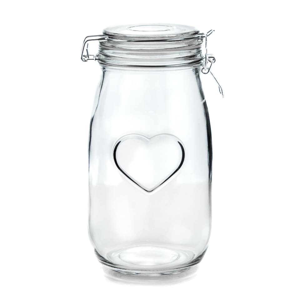 image 1 of Nicola Spring Heart Glass Storage Jars - 1.5 Litre - Clear Seal - Pack of 3