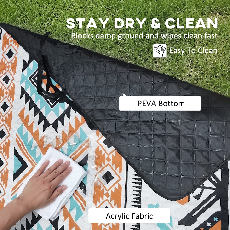 image 1 of Outsunny Picnic Blanket, 300x200CM Beach Blanket Outdoor Picnic Mat | Multi | Multi-coloured tribal geometric | 300 x 200 x 1 cm