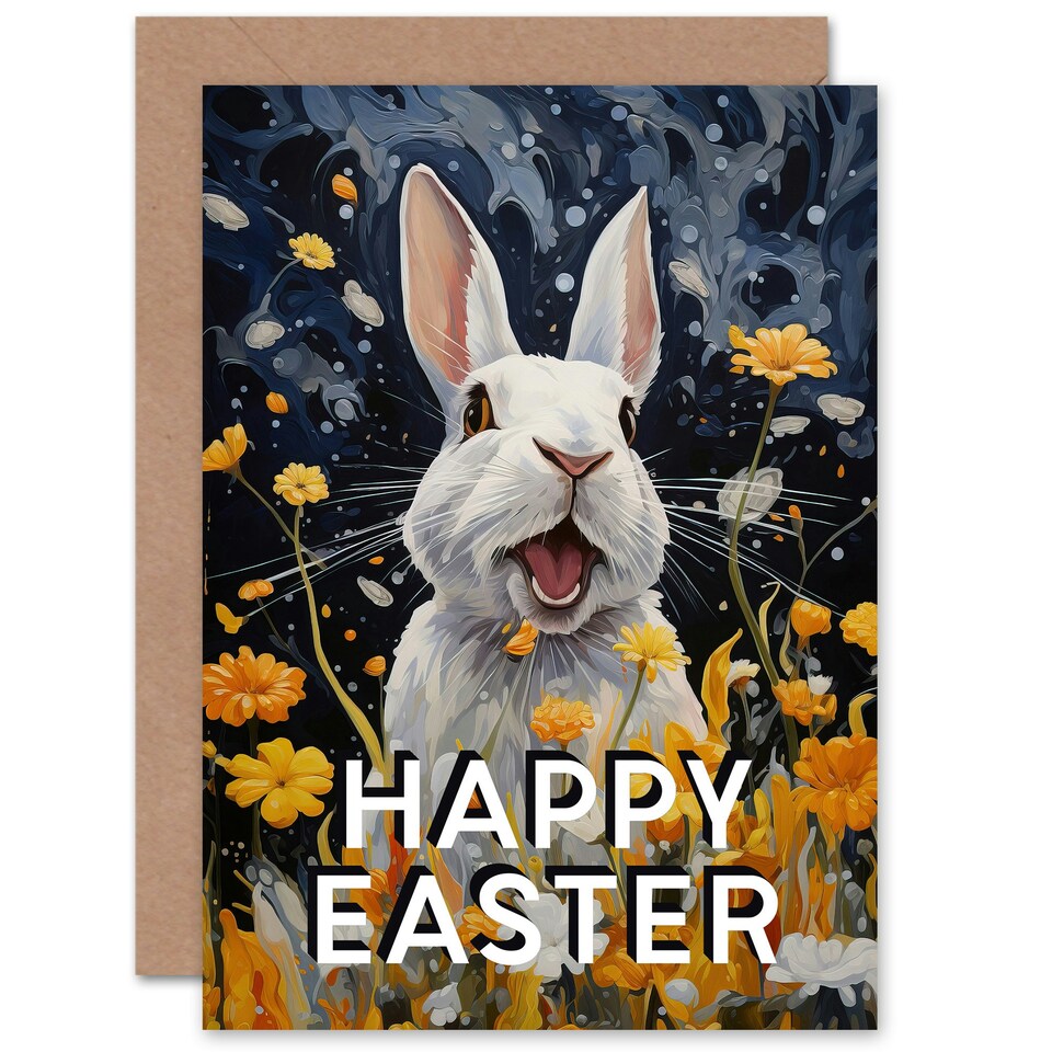 image 1 of Bunny Daisy Flower Meadow Inside Easter Him Her Card
