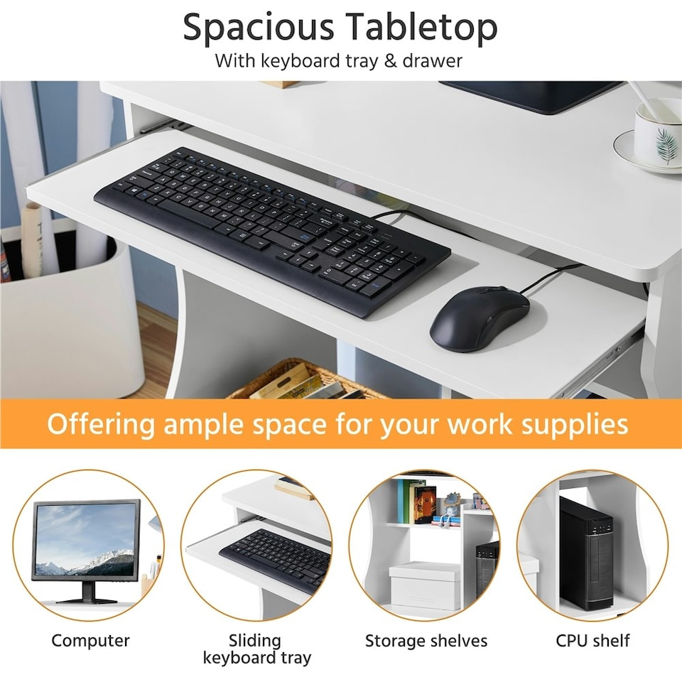 image 1 of Yaheetech Space-saving Computer Desk Wheels | White