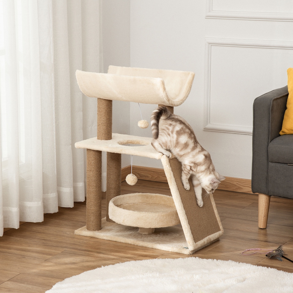 image 1 of PawHut Cat Tree Kitten Tower with Scratching Post Bed Perch Toy