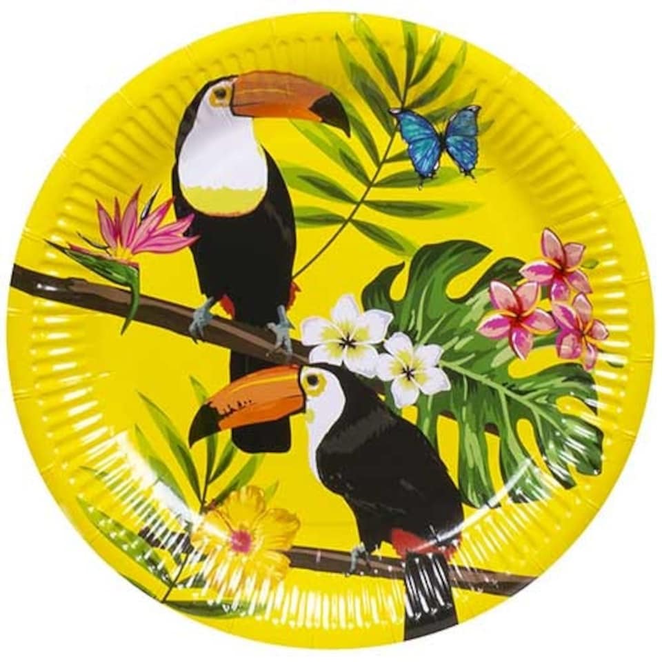 Tropical Toucan Hawaiian Biodegradable Round Paper Plates 23cm - Pack of 10
