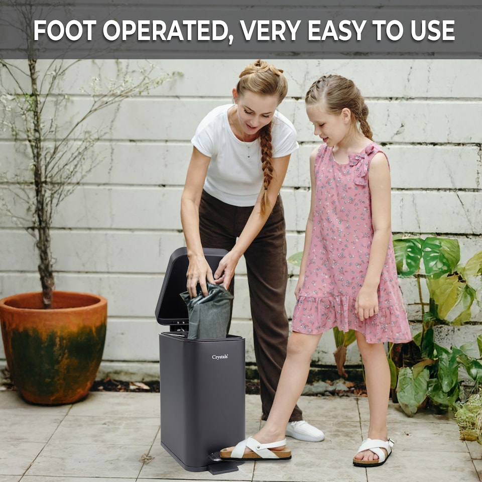 image 1 of 5L BATHROOM SLIM KITCHEN PEDAL RECTANGULAR BIN WASTE WITH SOFT CLOSING LID BLACK | Black